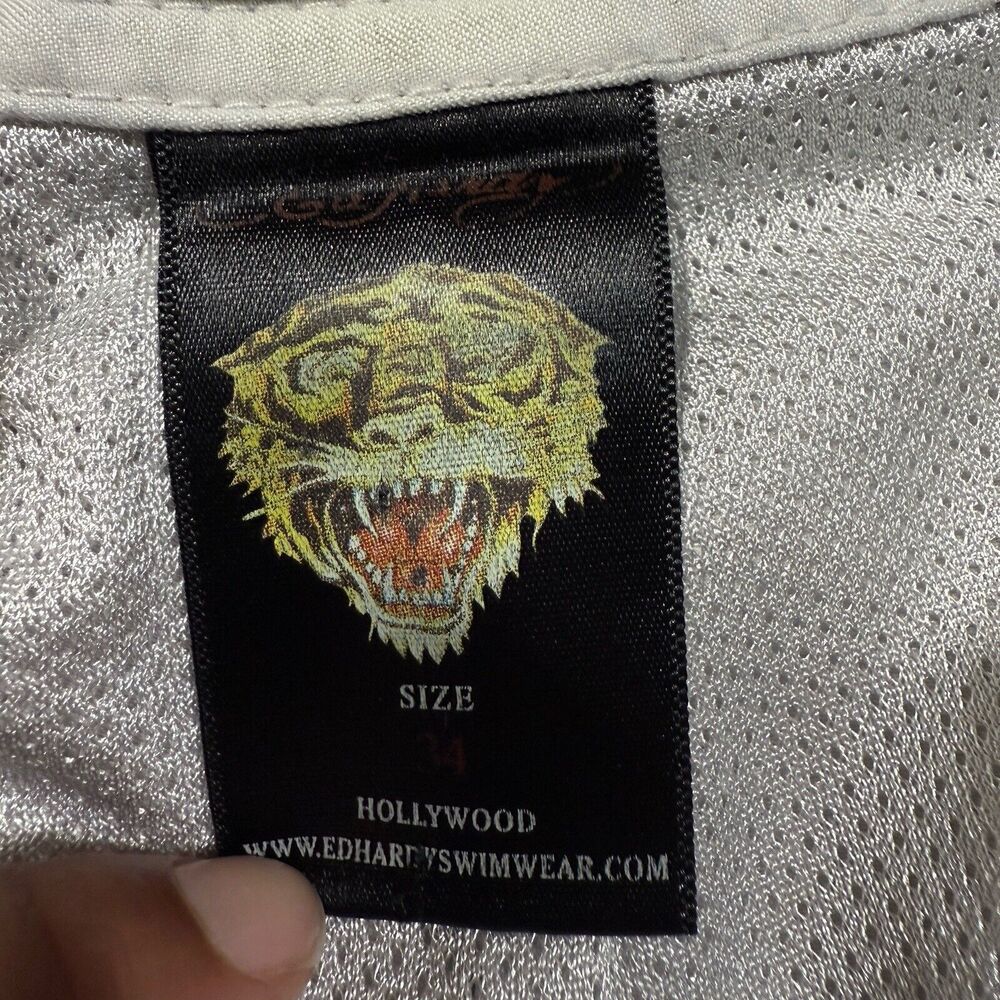 Vtg Ed Hardy Shorts Mens 34 White Swim Board Trunks Skull Dragon Tattoo Y2K - Picture 3 of 11